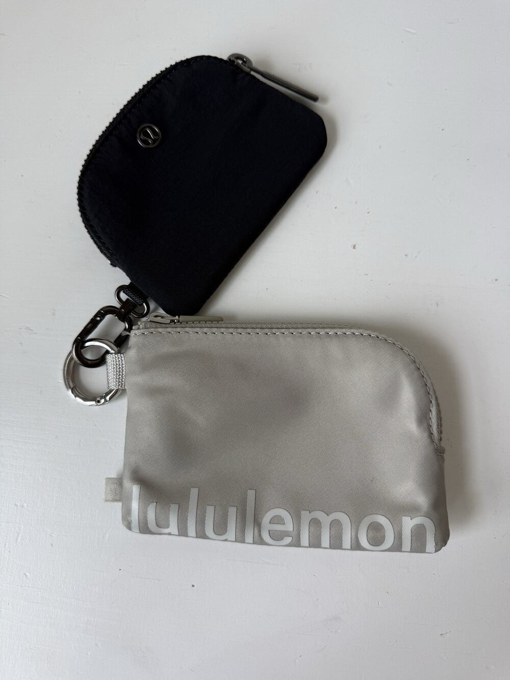 Lululemon Dual Pouch Wristlet Wallet Keychain Wordmark Black And Cream